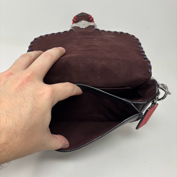 Coach Whipstitch Black Leather Georgie Saddle Bag Crossbody - Picture 9 of 16